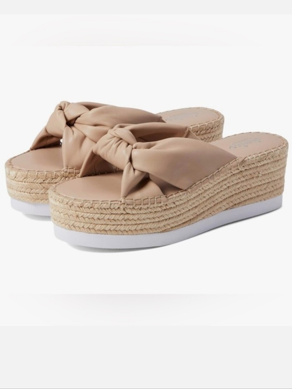 charles David Womens Tan Espadrille Platform Slide with Knotted Upper